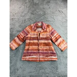 Chicos Linen‎ Blend Striped Open Front Blazer Jacket Women Size S Orange Purple